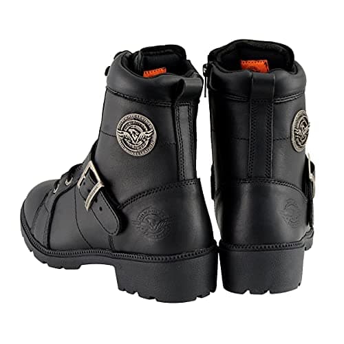 Milwaukee Premium Black Lace-Up Motorcycle Boots for Women Size Wide Width