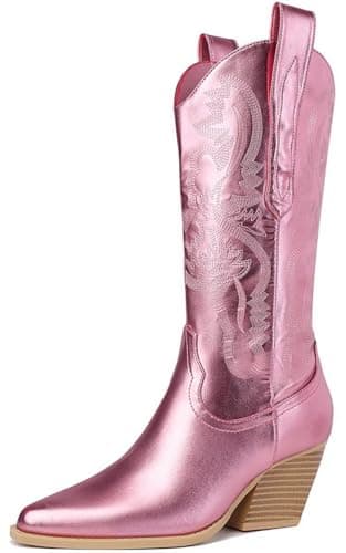 Mostrin Western Boot Chunky Heeled Mid-Calf Square Toe Pull-On Boot