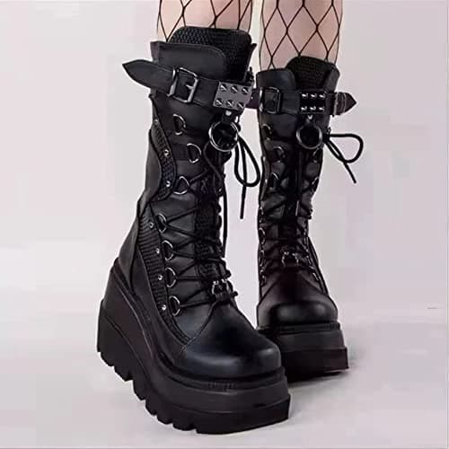 ZKXYFFS Chunky Heel Punk Goth Lace-Up Women's Boots