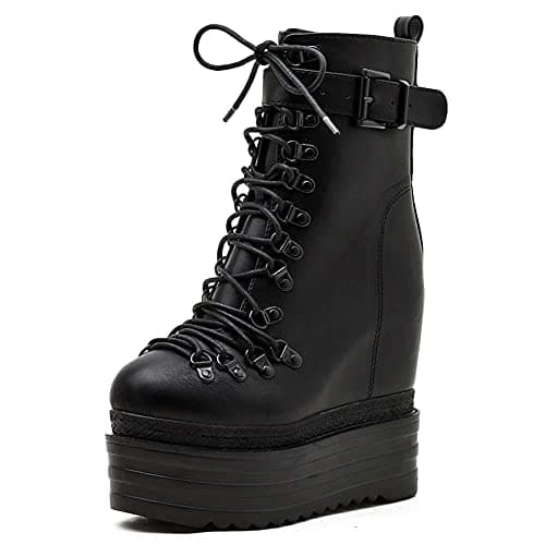 Mikarka Fashion Studded Buckles with Chain Hidden Wedge Lace Up Platform Ankle Boots for Women
| Mikarka Gothic Combat Short Ankle Booties for Women with Hidden Wedge Lace Up Fashion Studded Buckles
| Mikarka Women's Fashion Studded Buckles Hidden W