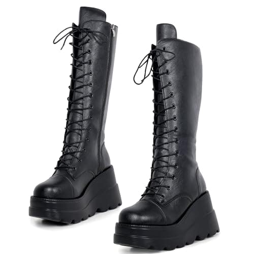 Gothniero Women Black Platform Gothic Knee High Boots Winter Chunky Heel Punk Rave Shoes Size 5.5-11  
Gothniero Women Black Platform Gothic Mid Calf Boots Winter Chunky Heel Punk Rave Lace Up Combat Shoes Size 5.5-11  
Gothniero Women Black Winter K