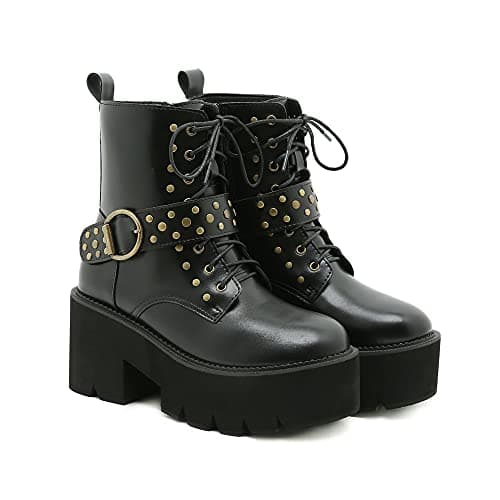 Rui Yue Women's Chunky Ankle Zipper Combat Boots