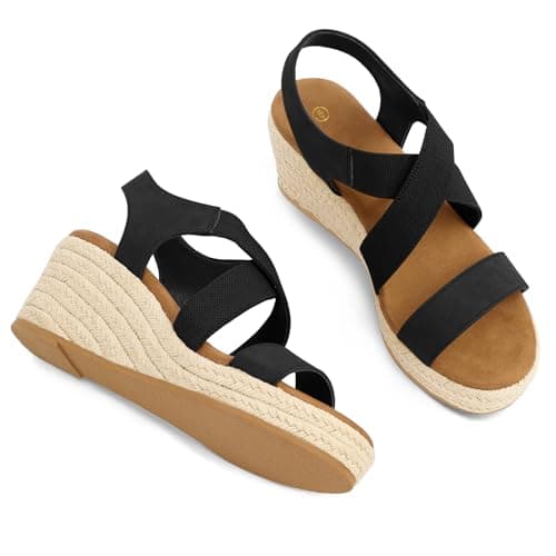 mysoft Women's Elastic Ankle Strap Espadrille Wedge Sandals