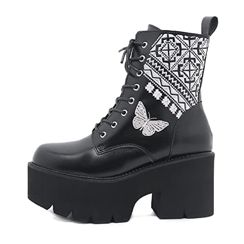 Women's Black Lace up Goth Platform Boots for Cosplay Fashion Punk Style.