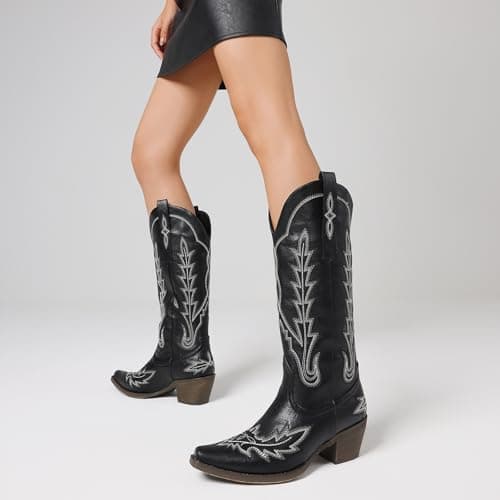 Cowgirl Boots for Women: Knee High Western Style with Embroidered Pointed Toe