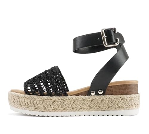 Soda Open Toe Buckle Ankle Strap Flatform Wedge Casual Espadrille Sandal