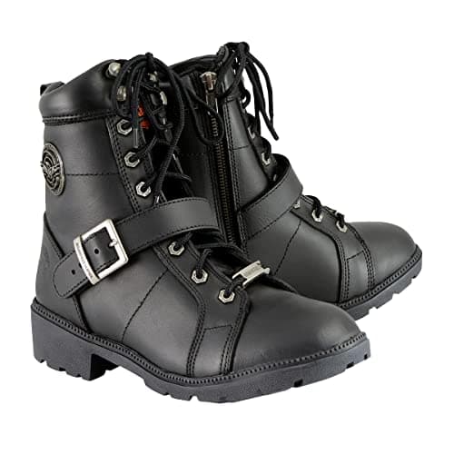 Milwaukee Premium Black Lace-Up Motorcycle Boots for Women