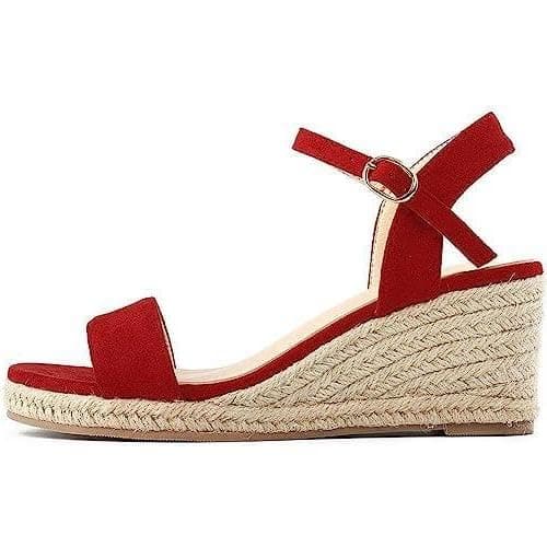 DREAMCIA Women's Wedge Espadrille Platform Sandals Open Toe Buckle Dress ShoesSummer