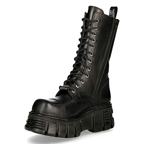 M-MILI211C-C1 Women's Metallic Black Lace-Up Leather Boots
