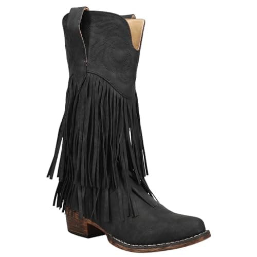 Roper Womens Black Snip Toe Casual Boots Mid Calf Low Heel
