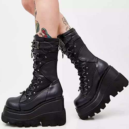 ZKXYFFS Chunky Heel Punk Goth Lace-Up Women's Boots
