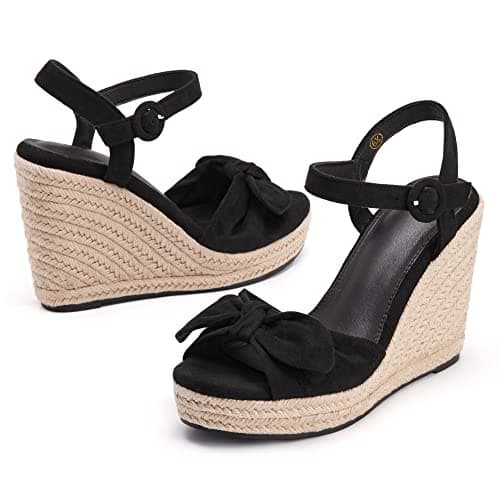Coutgo Women's Bow Platform Wedge Sandals Open Toe Heels