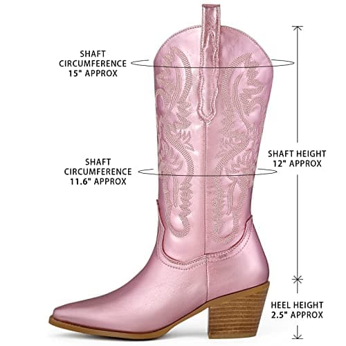 MUCCI Women's Embroidered Cowgirl Boots with Chunky Heel