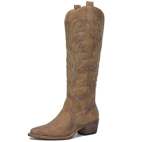 GLOBALWIN Women's Cowboy Cowgirl Embroidered Knee High Boots
