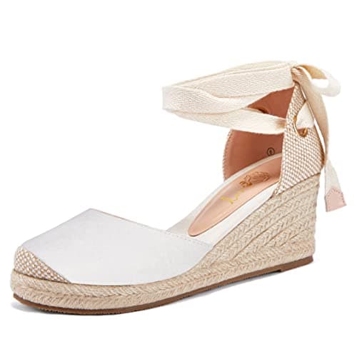 Ruanyu Women's Lace-Up Platform Espadrille Wedge Sandals