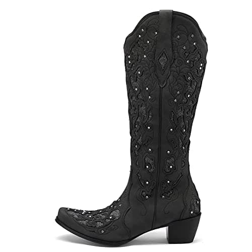 SaraIris Black Cowgirl Knee High Boots for Women
