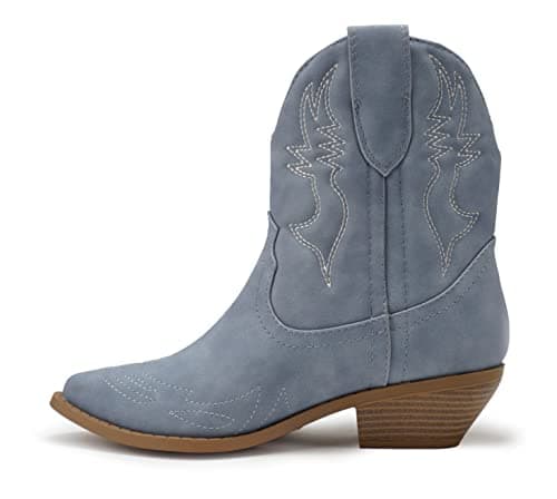 Soda Women's Cowgirl Cowboy Western Stitched Short Booties Pointed Toe (Wide Fit Available)