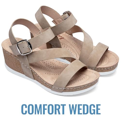 Jeossy Women's Comfortable Platform Wedge Sandals with Buckle