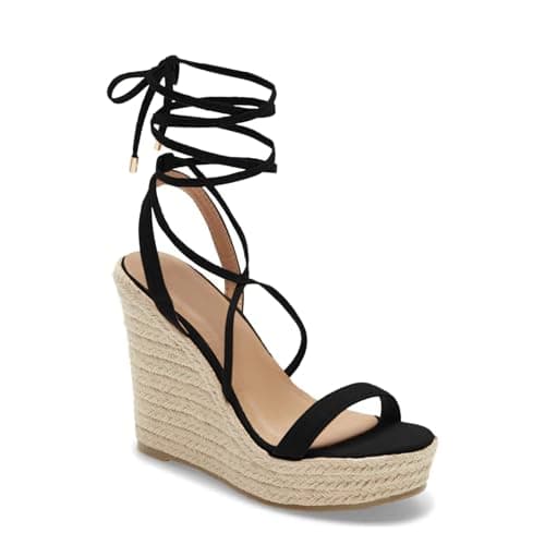Coutgo Women's Espadrille Wedge Lace-Up Ankle Strap Sandals