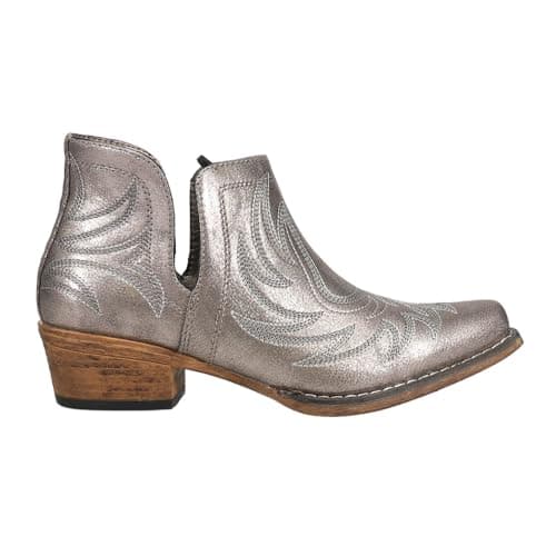 Roper Womens Ava Brown Embroidered Snip Toe Casual Boot - Low Heel 1-2"