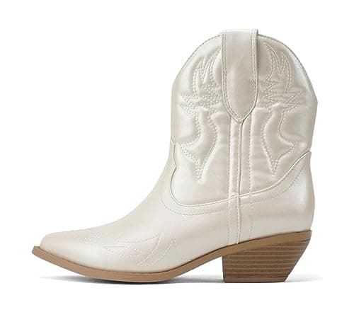 Soda Women's Cowgirl Cowboy Western Stitched Short Booties Pointed Toe (Wide Fit Available)
