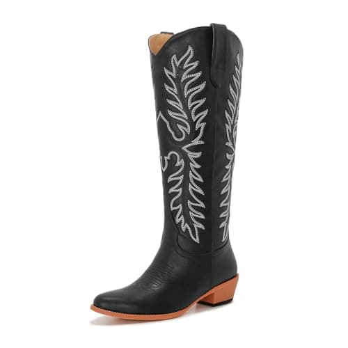 Classic Embroidered ZXHYZLZ Cowgirl Boots for Women Knee High 2" Heel