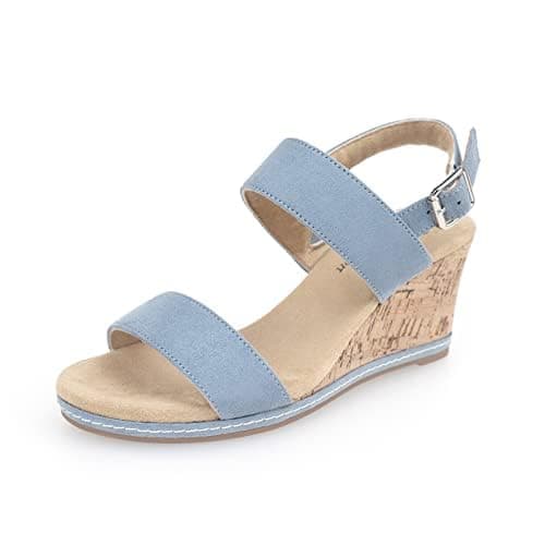 VJH Confort Women's Cork Wedge Sandals with Buckle Strap