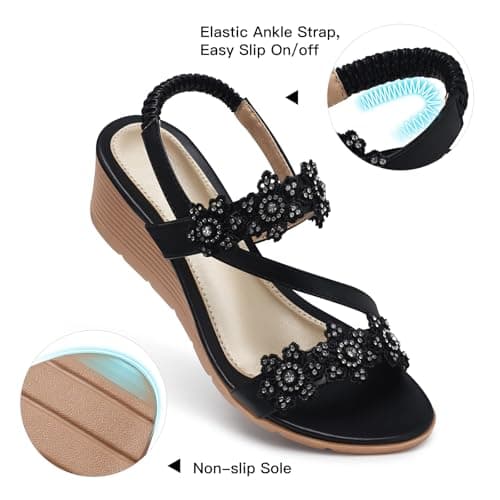 SHIBEVER Women's Comfortable Floral Open Toe Wedge Sandals
