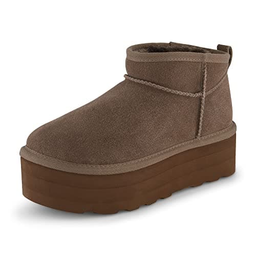 CUSHIONAIRE Hippy Women’s Cozy Suede Platform Ankle Boots with Faux Fur Lining - Comfortable Slip-Ons in Wide Widths