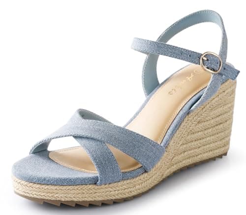 Ankis Espadrille Women's Wedge Sandals, Comfortable Open Toe Heel for Summer Dressy High Heel Ankle Strap -3.4 Inch