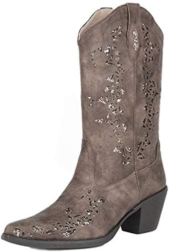 Roper Womens Alisa Snip Toe Western Boots - Mid Calf, Low Heel, Black