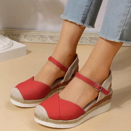 2025 Women's Comfortable Anti-Slip Espadrille Wedge Sandals with Adjustable Buckle