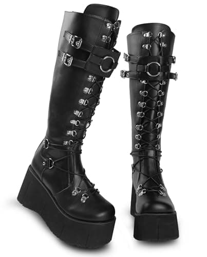 Gothniero Women Black Platform Gothic Knee High Boots Winter Chunky Heel Punk Rave Shoes Size 5.5-11  
Gothniero Women Black Platform Gothic Mid Calf Boots Winter Chunky Heel Punk Rave Lace Up Combat Shoes Size 5.5-11  
Gothniero Women Black Winter K