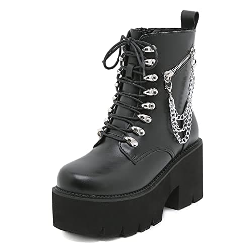 Mikarka Women's Black Chunky Heel Combat Booties