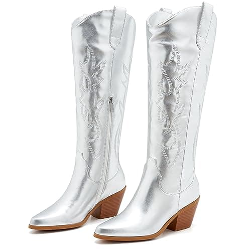 Classic Embroidered ZXHYZLZ Cowgirl Boots for Women Knee High 2" Heel