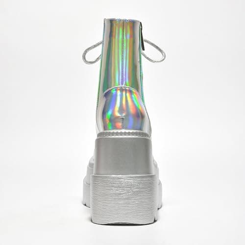 Radio Holographic Ankle Boots with Chunky Block Heels - Women's Size 9