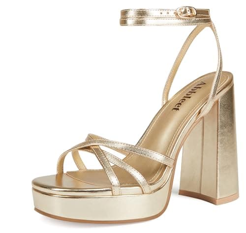 Abbleet Chunky Block Heels Strappy Open Toe Lace-up Wedding Party Evening Shoes