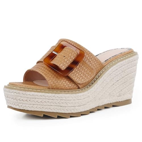 Viapipa Women's Dressy Wedge Sandals, Adjustable Ankle Strap, Comfortable High Heel