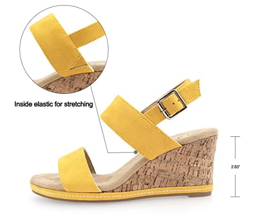 VJH Confort Women's Cork Wedge Sandals with Buckle Strap