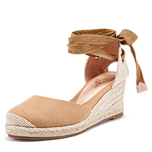 Ruanyu Women's Lace-Up Platform Espadrille Wedge Sandals