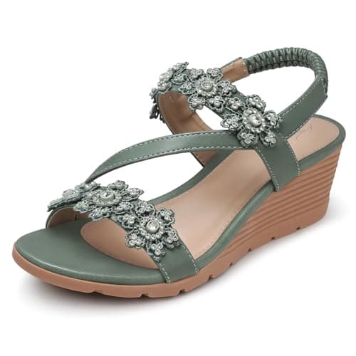 SHIBEVER Women's Comfortable Floral Open Toe Wedge Sandals