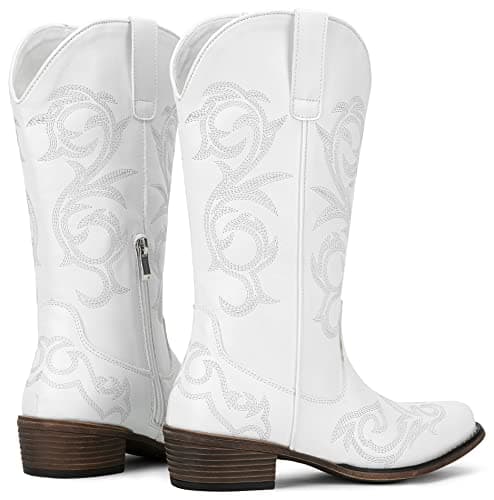 Jeossy 9808 Women's Wide Calf Mid-Calf Cowgirl Boots with Low Heel