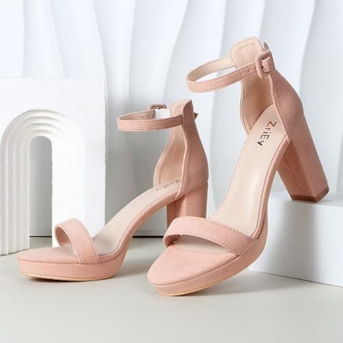 ZriEy 4-Inch Block Heeled Sandals for Women Evening Wedding Prom Party Shoes
