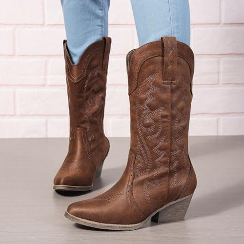 Red Embroidered Western Pointy Toe Booties for Women US5-11