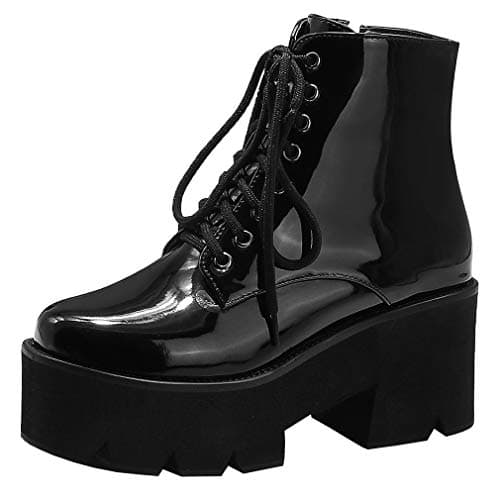 Goth Women's Platform Ankle Boots with Chunky High Heel and Lace Up Detail