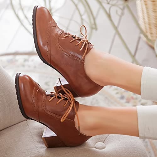 Mikarka Women's Vintage Chunky Heel Brogued Oxford Shoes
