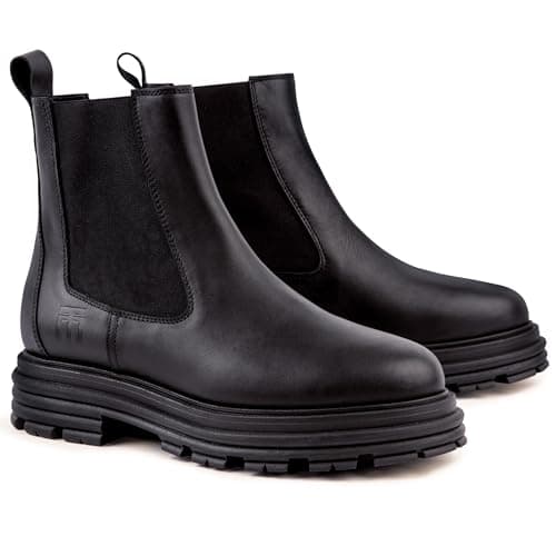 VANERVA Chelsea Boots for Women | Italian Leather, Non-Slip Sole, Chunky Lug Heel