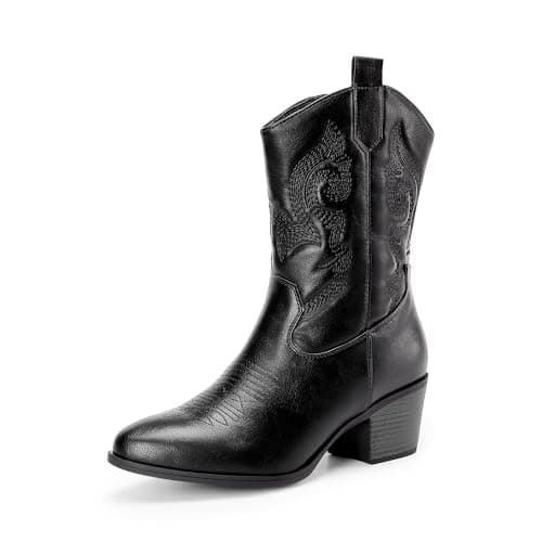 Dream Pairs Women's Mid Calf Embroidered Cowgirl Boots