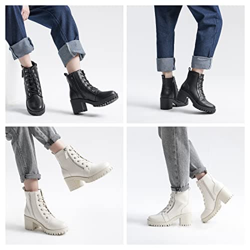 EETTARO Women's Fashion Chunky Heel Ankle Boots with Side Zip