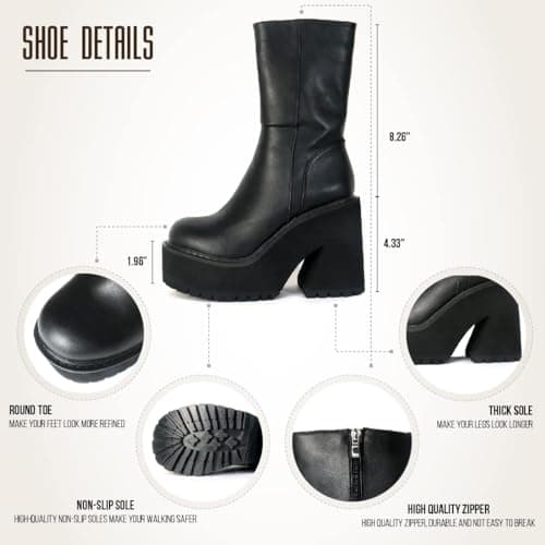 Goiphrri Women's High Heel Round Toe Party Combat Boots